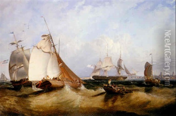 A Fresh Breeze - Portsmouth In The Distance Oil Painting - Sir George Chambers