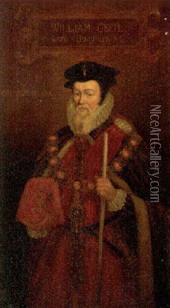Portrait Of William Cecil, 1st Baron Burghley, As Lord High Treasurer Oil Painting - Marcus Gerards the Younger