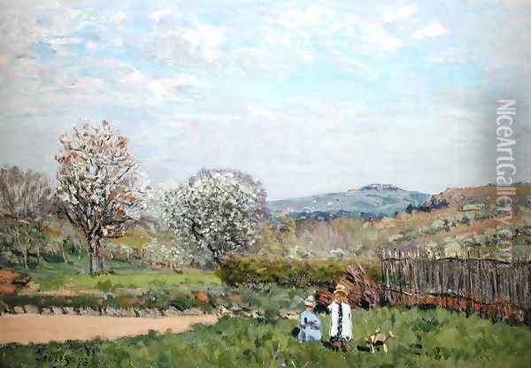 Children playing in the Meadow Oil Painting - Alfred Sisley