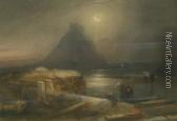 St Michael's Mount By Moonlight Oil Painting - Henry Barlow Carter