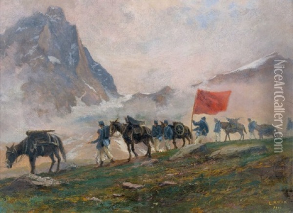Alpenlandschaft Mit Gebirgsinfanterie Oil Painting - Leonardo Roda