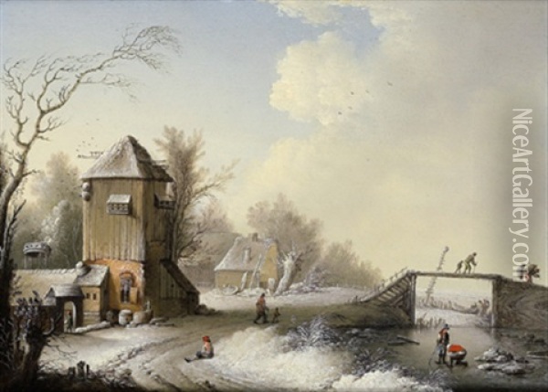 Winterlandschaft Mit Einem Turm Und Schlittschuhlaufern Oil Painting - Louis Nicolas van Blarenberghe