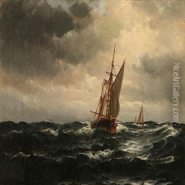 Seascape With Sailing Ships On The Sea Oil Painting - Vilhelm Bille
