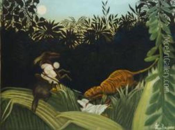 La Chasse Au Tigre. Oil Painting - Henri Julien Rousseau