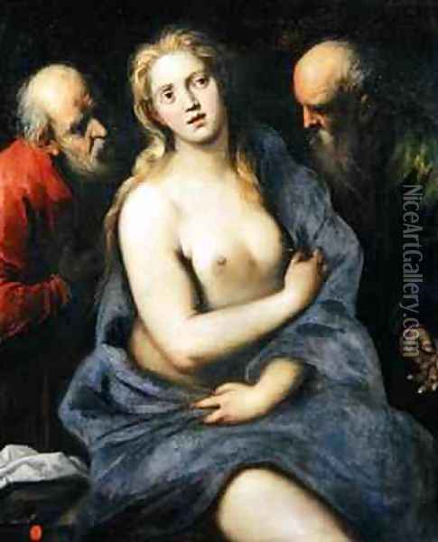 Susanna and the Elders Oil Painting - Palma Vecchio (Jacopo Negretti)
