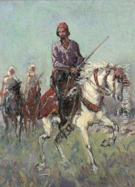 An Arab Warrier Oil Painting - E. Rousseau