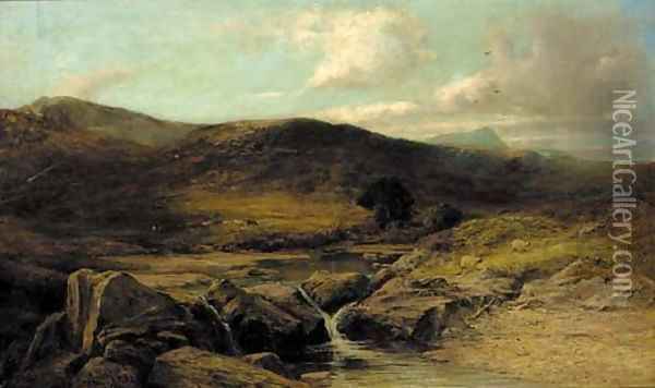 Cattle and sheep in a Highland landscape Oil Painting - John Smart