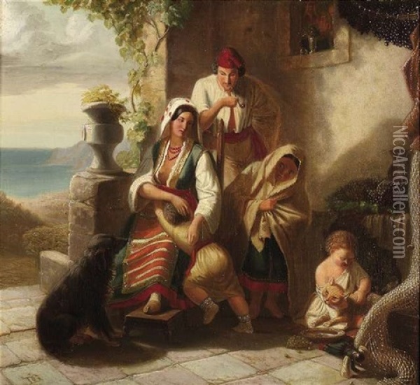 Suditalienische Bauernfamilie Am Hauseingang Oil Painting - Eduard Daege