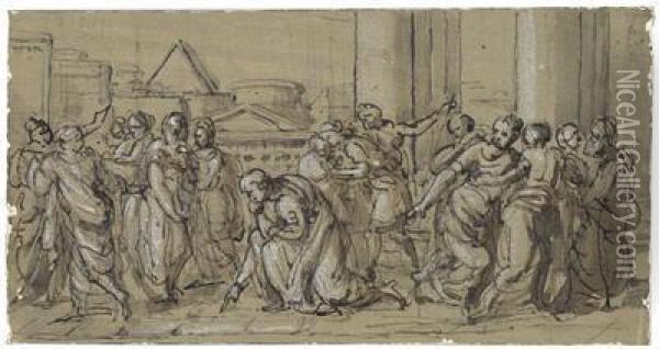 Jesus Vertreibt Die Wechsler Aus Dem Tempel Oil Painting - Etienne de Lavallee-Poussin