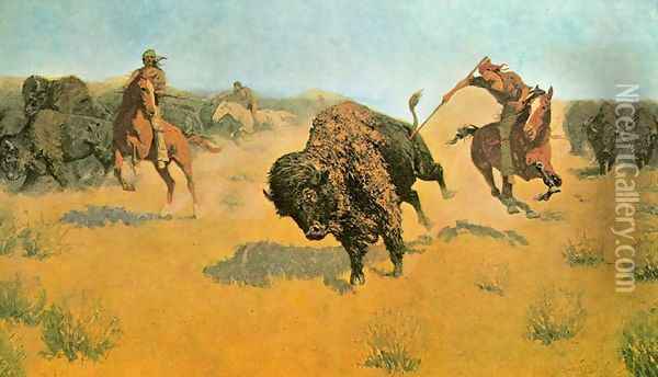 The Buffalo Runners Oil Painting - Frederic Remington