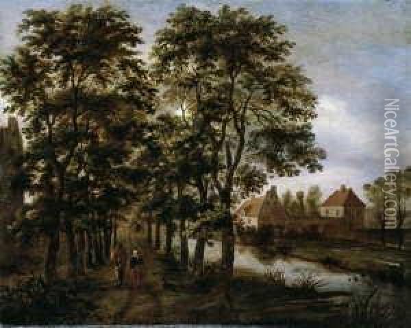 Baumbestandene Kanallandschaft. Oil Painting - Pieter Jansz. van Asch