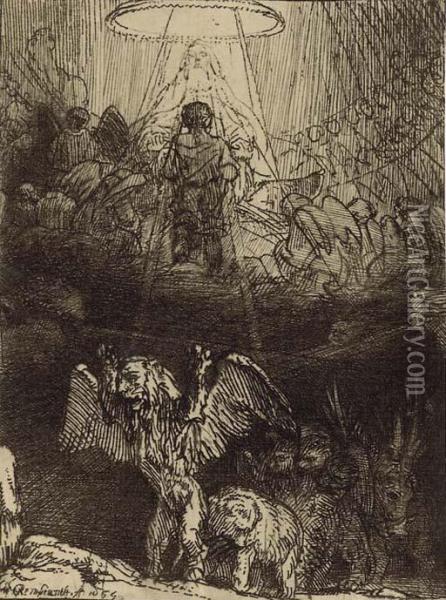 Daniel's Vision Of The Four Beasts, From: Four Illustrations To A Spanish Book Oil Painting - Rembrandt Van Rijn