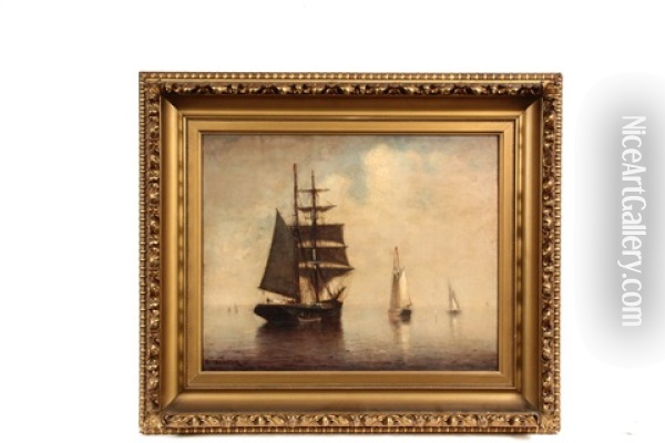 Barque And Schooners In Golden Mist Oil Painting - Marshall Johnson