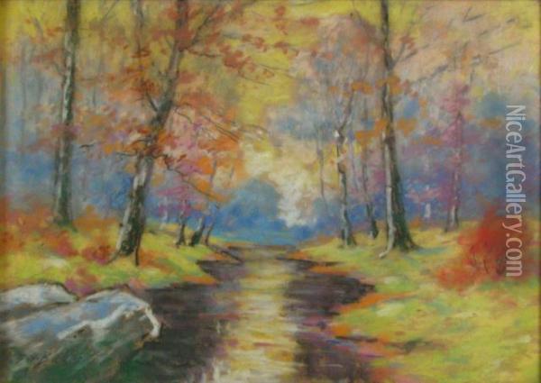 Autumn Landscapewith Creek Oil Painting - George Herbert Baker