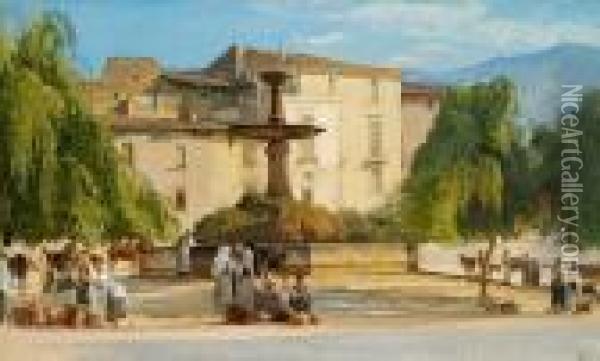 Square In Sulmona In The Abruzzi Oil Painting - Edvard Frederik Petersen