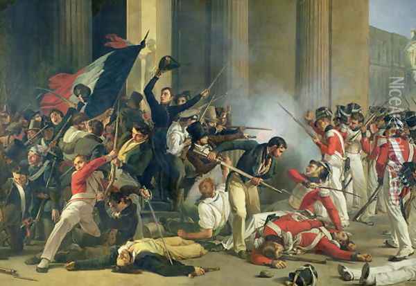 Scene of the 1830 Revolution at the Louvre Oil Painting - Jean Louis Bezard