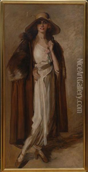 Full Length Portrait Of A Lady Oil Painting - Howard Chandler Christy