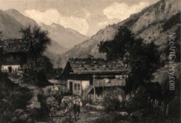 Tallandschaft In Den Alpen Oil Painting - Georg Engelhardt