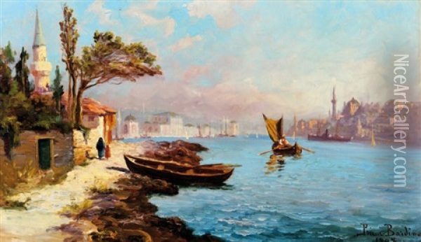 Barques Sur Le Bosphore, Istanbul Oil Painting - Francois Leon Prieur-Bardin