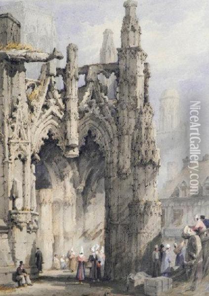 The Cathedral Porch, Chartres Oil Painting - Samuel Prout