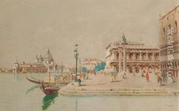 Venezia, Il Molo E La Salute Oil Painting - Carlo Menegazzi