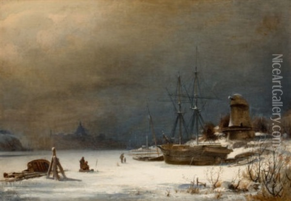 Snow Scene Oil Painting - Albert Berg