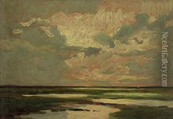 Pejzaz Z Rozlewiskami, 1915 R. Oil Painting - Marceli Harasimowicz