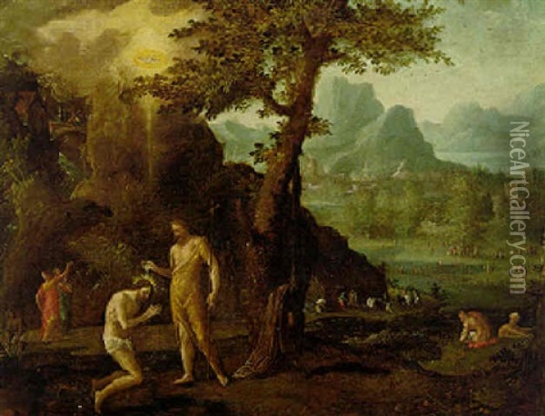 Italianate Landscape With The Baptism Of Christ Oil Painting -  Pozzoserrato