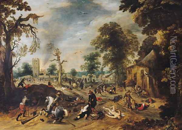 Pillage of a Village Oil Painting - Sebastien Vrancx
