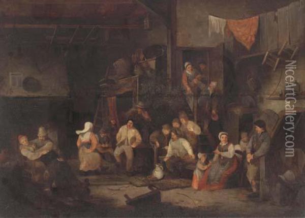 Peasants Drinking And Merrymaking In A Tavern Oil Painting - Adriaen Jansz. Van Ostade