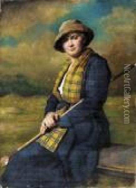 Portrait Of A Lady Golfer Oil Painting - Charles Joseph Watelet
