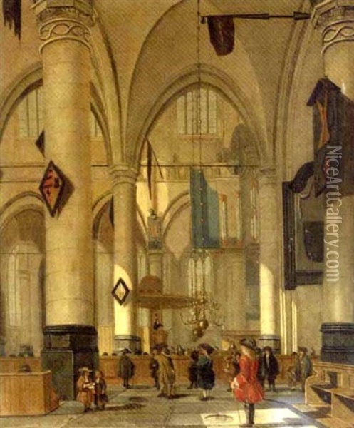 The Interior Of A Dutch Church Oil Painting - Isaac van Nickele