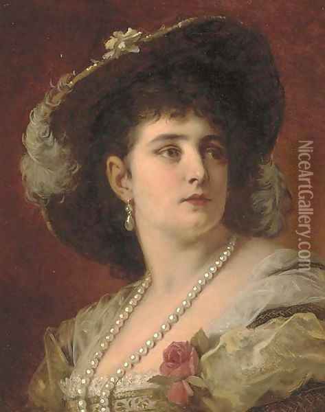An elegant lady Oil Painting - Antoine Auguste Ernest Hebert