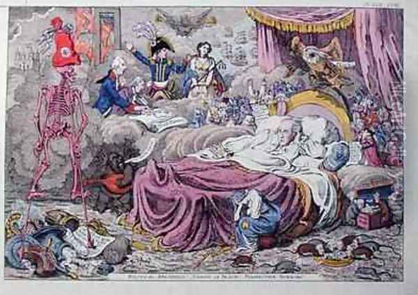 Political Dreamings Visions of Peace Prospective Horrors Oil Painting - James Gillray