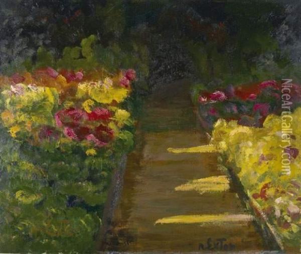 Schmaler Weg In Sommerlicher Blute. 1911 Oil Painting - Julius Exter