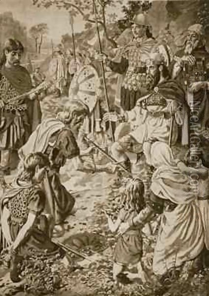 The Submission of Guthrum to King Alfred Oil Painting - Herbert Alfred Bone