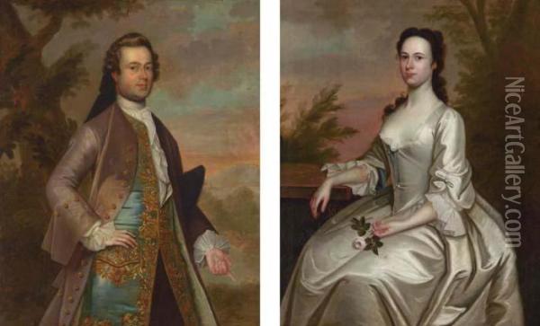 Portrait Of Robert Balch Of Bridgewater; Portrait Of Mrs. Robert Balch, Nee Everaid Oil Painting - Thomas Hudson