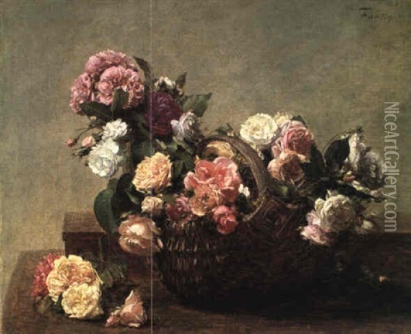 Fleurs-panier De Roses Oil Painting - Henri Fantin-Latour
