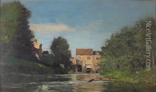 Summer River Scene Oil Painting - Edmond Constant Mathon