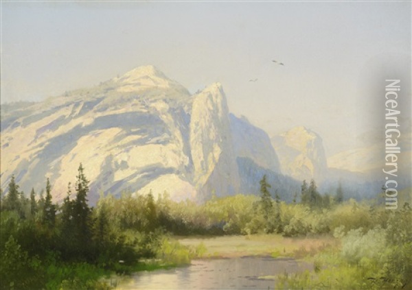 Royal Arch And North Dome - Yosemite, Ca Oil Painting - Hermann Herzog