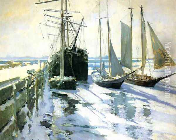 Winter, Gloucester Harbor Oil Painting - John Henry Twachtman