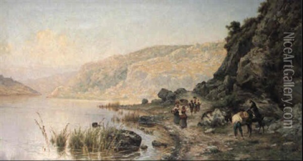 Peasants Along A River In The Abruzzo Oil Painting - Pietro Barucci