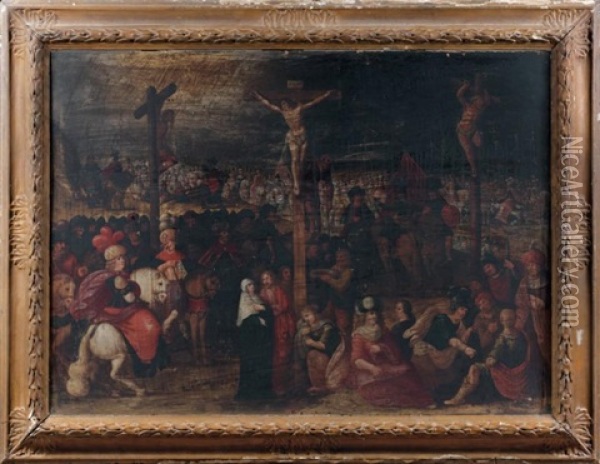 La Crucifixion (in 3 Parts) Oil Painting - Louis de Caullery