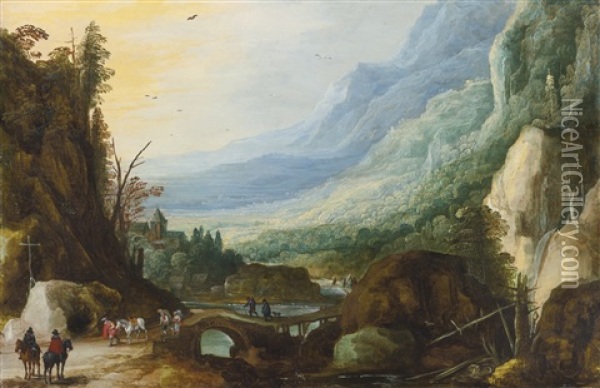 Mountainous Landscape With A Bridge Across A River Oil Painting - Jan Brueghel the Elder