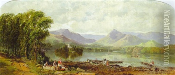 Derwenwater Looking Towards Newlands, Cumbria Oil Painting - George W. Pettitt