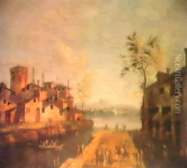 Un Village Avec Son Quai Au Bord De L'adriatique Oil Painting - Michele Marieschi