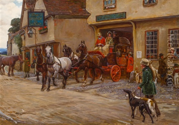 The Stagecoach Leaving The George Oil Painting - Cecil Charles Windsor Aldin