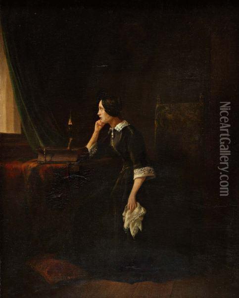 Treurende Vrouw Bij Kaarslicht Oil Painting - Samuel De Vletter