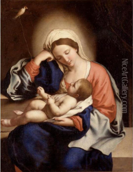 Madonna With The Infant Christ Child Holding A Goldfinch On A String Oil Painting - Giovanni Battista Salvi