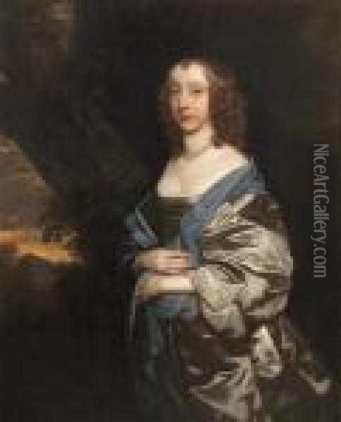 Portrait Of A Lady, A Member Of The Strode Family, Possibly Elizabeth Strode Oil Painting - Sir Peter Lely
